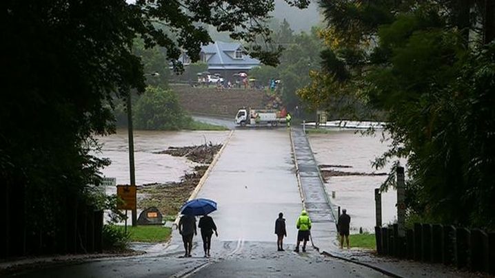 Floodwaters have divided the town of Bellingen in two. (9NEWS)