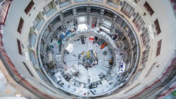 A view from the top of the tokamak chamber. The tokamak will ultimately weigh 23,000 tons, the combined weight of three Eiffel Towers.