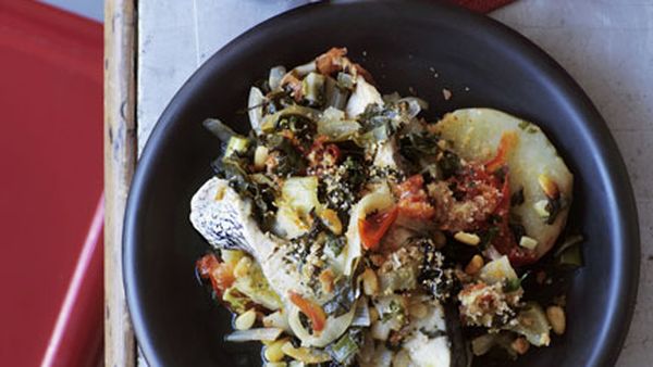 Baked jewfish with vegetables