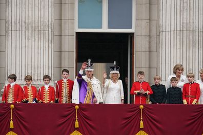 King Charles III and Queen Camilla on the balcony of Buckingham Palace, London, following the coronation. Picture date: Saturday May 6, 2023. (Photo by Owen Humphreys/PA Images via Getty Images)