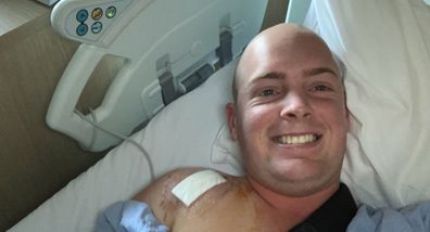 Harry Malcolm taking a selfie in hospital.