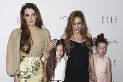 Lisa Marie Presley, second right, her daughter Riley Keough, left, and her twin daughters Finley Lockwood and Harper Lockwood, arrive at the 24th annual ELLE Women in Hollywood Awards at the Four Seasons Hotel Beverly Hills on Monday, Oct. 16, 2017
