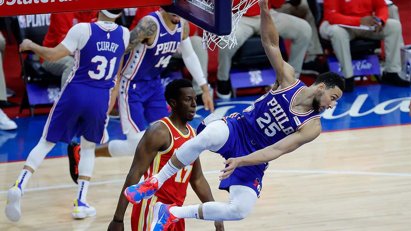 Ben Simmons dunks against Atlanta