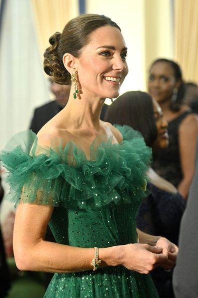 Catherine, Duchess of Cambridge and Prince William, Duke of Cambridge attend a dinner hosted by the Governor General of Jamaica at King's House on March 23, 2022 in Kingston, Jamaica. (Photo by Samir Hussein - Pool/WireImage)