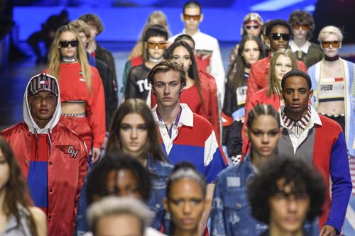 Jeremy took to the catwalk like a duck to water, appearing here for Tommy Hilfiger in February. Picture: AP