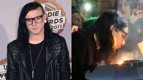 Wub-wub-whoops: Watch as Skrillex accidentally sets his hair on fire