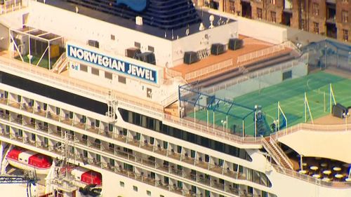 The Norwegian Jewel docked in Circular Quay this morning.