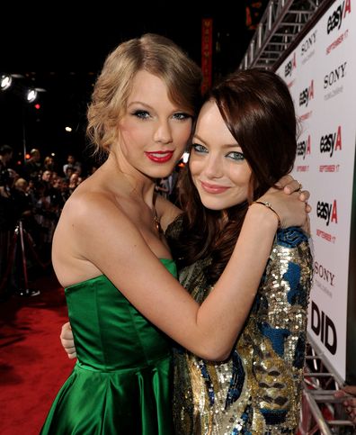 Talyor Swift and Emma Stone at the premiere of Screen Gems' "Easy A" at the Chinese Theater on September 13, 2010 in Los Angeles, California.