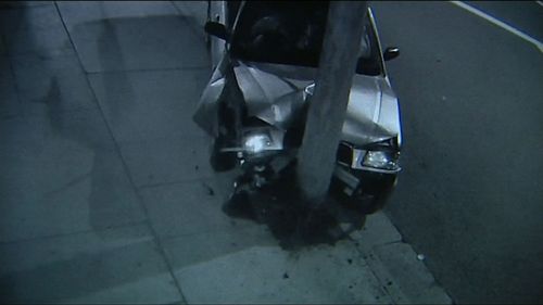 The driver of this Subaru became so violent after paramedics helped him out of the vehicle, he needed to be sedated to be taken to hospital. Picture: 9NEWS.