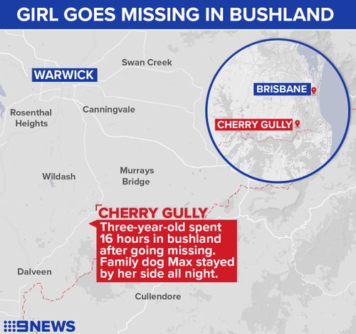 Cherry Gully is south of Warwick, about 180 kilometres west of Brisbane. (9NEWS)