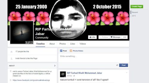 A page praising the actions of the Parramatta teen who killed a police employee appeared online today. (Facebook)