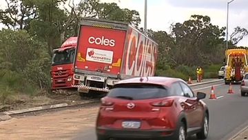Coles delivery truck jackknifes in Perth