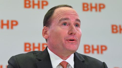 BHP Chairman Ken MacKenzie speaks during a press conference at BHP headquarters in Melbourne.