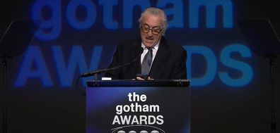 Robert De Niro reads his original speech from his phone at Gotham Awards.