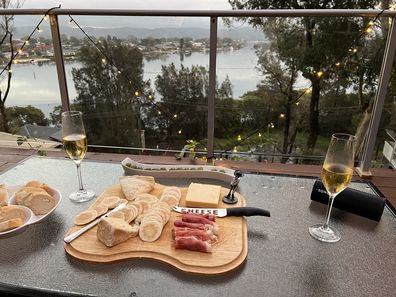 Cheese platter for two with a spectacular water view