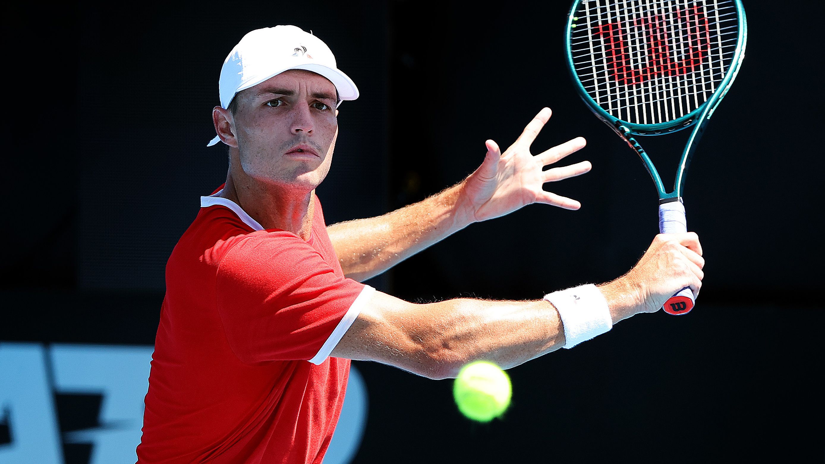 ADELAIDE, AUSTRALIA - JANUARY 10: Christopher O&#x27;Connell of Australia  plays a backhand in their match against Alexander Shevchenko  during day three of the 2024 Adelaide International at Memorial Drive on January 10, 2024 in Adelaide, Australia. (Photo by Sarah Reed/Getty Images)