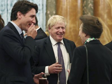 Princess Anne with Justin Trudeau and Boris Johnson at the NATO reception.