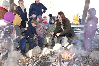 Kate Middleton, Duchess of Cambridge visits the Stenurten Forest Kindergarten on February 23, 2022 in Copenhagen.