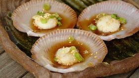 Steamed saucer scallops with green onion and ginger