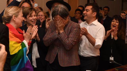 Senator Penny Wong breaks down as she hears the verdict.