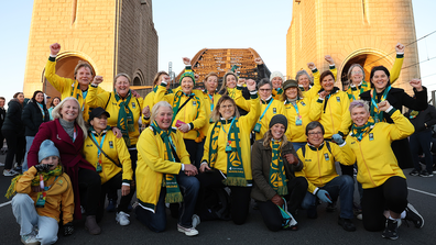 Matildas alumni pose during the FIFA Women's World Cup 2023 Sydney Harbour Bridge Unity Celebration.