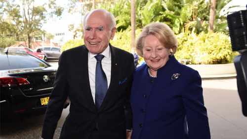 Former Prime Minister John Howard and wife Janette arrive at the Coalition Campaign Launch in Sydney. (AAP)