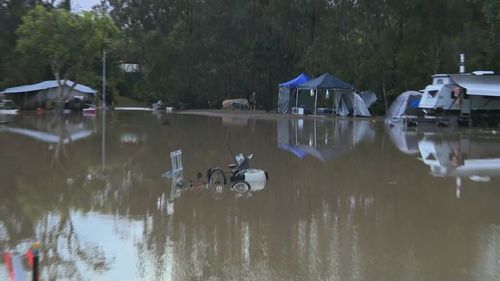 Campground in Helensvale, Gold Coast, inundated by floods.
