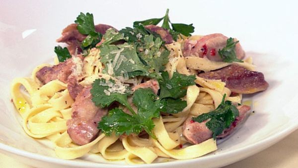 Quail medallions with pasta, chilli, fresh herbs & olive oil