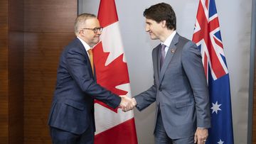 Prime Minister Anthony Albanese meets with Prime Minister of Canada Justin Trudeau at a bilateral meeting, during Prime Minister Albanese&#x27;s visit to attend the NATO leaders&#x27; summit in Madrid, Spain, on Thursday 30 June 2022. fedpol Photo: Alex Ellinghausen