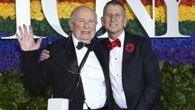 This June 9, 2019 file photo shows playwright Terrence McNally, left, and Tom Kirdahy at the 73rd annual Tony Awards in New York