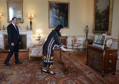 Queen holds audience with Her Excellency Mrs. Rukhshona Emomali, Ambassador from the Republic of Tajikistan.