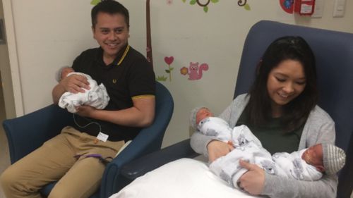 The couple told 9NEWS they feel "so blessed" following the arrival of the triplets. (Supplied)