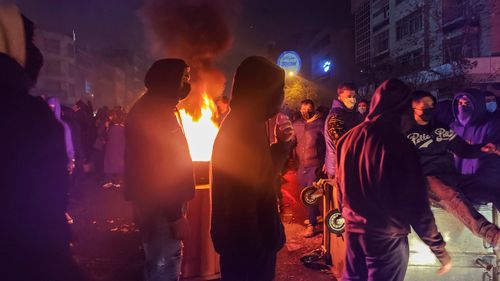 Protesters rally on January 8, 2026 in Tehran, Iran. Demonstrations have been ongoing since December, triggered by soaring inflation and the collapse of the rial, and have expanded into broader demands for political change. 