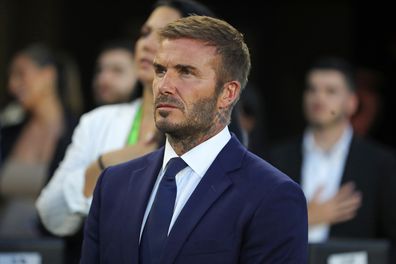 FORT LAUDERDALE, FLORIDA - JULY 21: Co-owner David Beckham of Inter Miami CF stands during the national anthem prior to the Leagues Cup 2023 match between Cruz Azul and Inter Miami CF at DRV PNK Stadium on July 21, 2023 in Fort Lauderdale, Florida. (Photo by Megan Briggs/Getty Images)