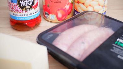 Just five-ingredients for a bean and meatball bake