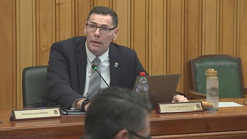 Under pressure Townsville mayor Troy Thompson has returned to work two weeks after his colleagues submitted a unanimous vote of no confidence.
