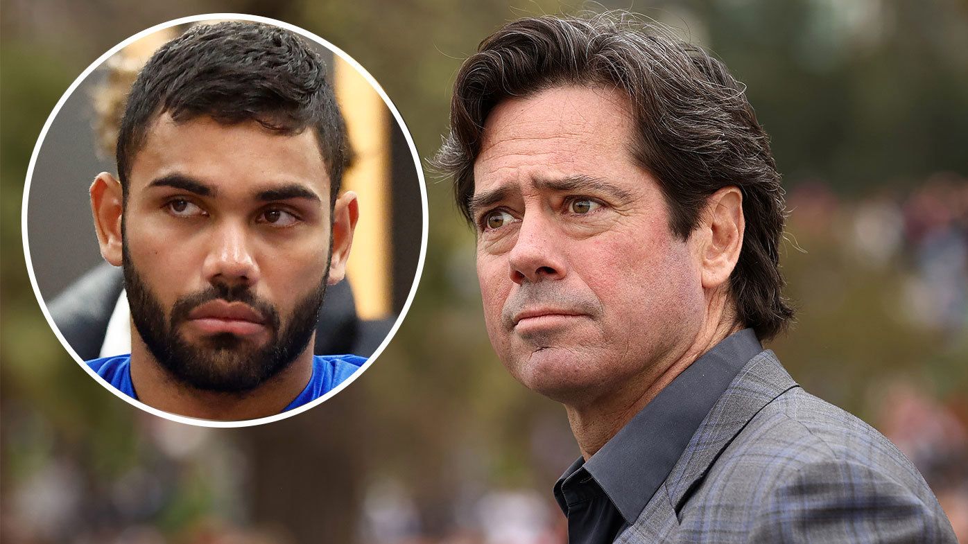 AFL CEO Gillon McLachlan. INSET: Troubled Kangaroos star Tarryn Thomas