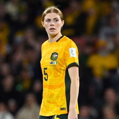 Cortnee Vine of Australia shows dejection after Nigeria's third goal  during the FIFA Women's World Cup Australia & New Zealand 2023 Group B match between Australia and Nigeria at Brisbane Stadium on July 27, 2023 in Brisbane / Meaanjin, Australia.