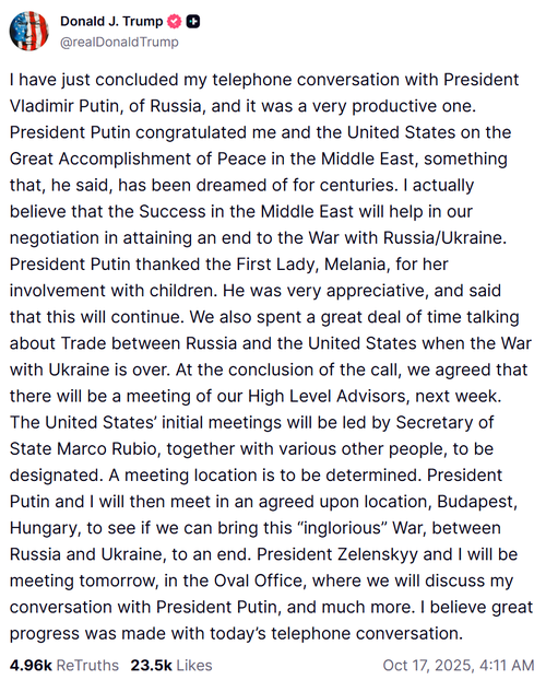 Donald Trump anunciou seu possível encontro com Vladimir Putin no Truth Social.