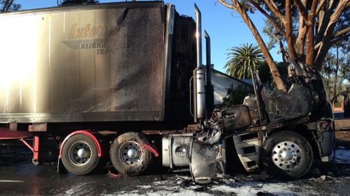 The charred remains of the b-double.