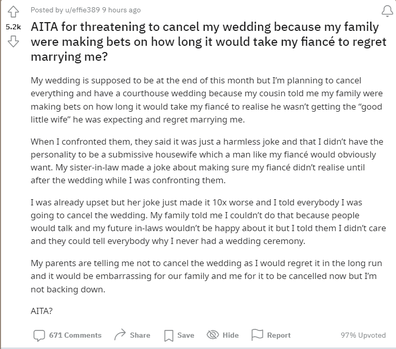 Bride threatening to cancel wedding