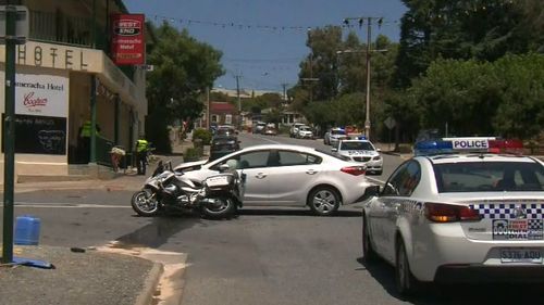 Roosenboom's car hit the police motorcyclist on Friday. (9NEWS)