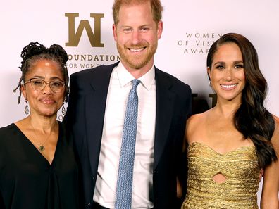 NEW YORK, NEW YORK - MAY 16: (L-R) Doria Ragland, Prince Harry, Duke of Sussex and Meghan, The Duchess of Sussex attend the Ms. Foundation Women of Vision Awards: Celebrating Generations of Progress & Power at Ziegfeld Ballroom on May 16, 2023 in New York City. (Photo by Kevin Mazur/Getty Images Ms. Foundation for Women)