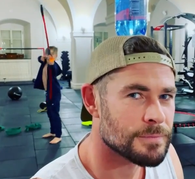 Chris Hemsworth shares daring video of son Tristan shooting arrow at his head.