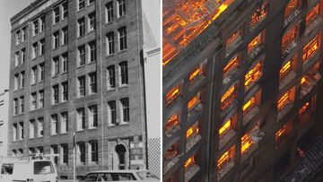 The HC Henderson hat factory in 1978, and during the huge fire in 2023.