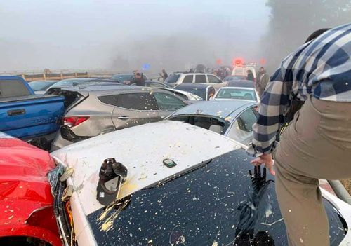 Nearly 70 cars have crashed on a major US highway.