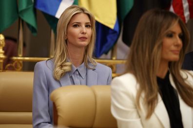 Ivanka and Melania Trump wait for the start of a speech by President Donald Trump to the Arab Islamic American Summit.