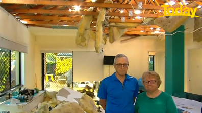 Massive hailstorms tore through the couple's roof, living it mangled.