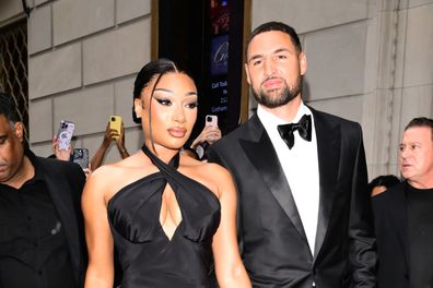 Megan Thee Stallion and Klay Thompson are seen on July 16, 2025 in New York City.