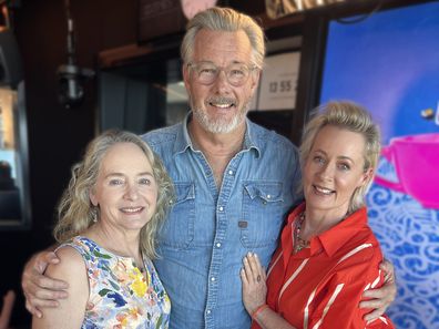 Barry Du Boise with Anita McGregor and Amanda Keller for their podcast Double A Chattery. 